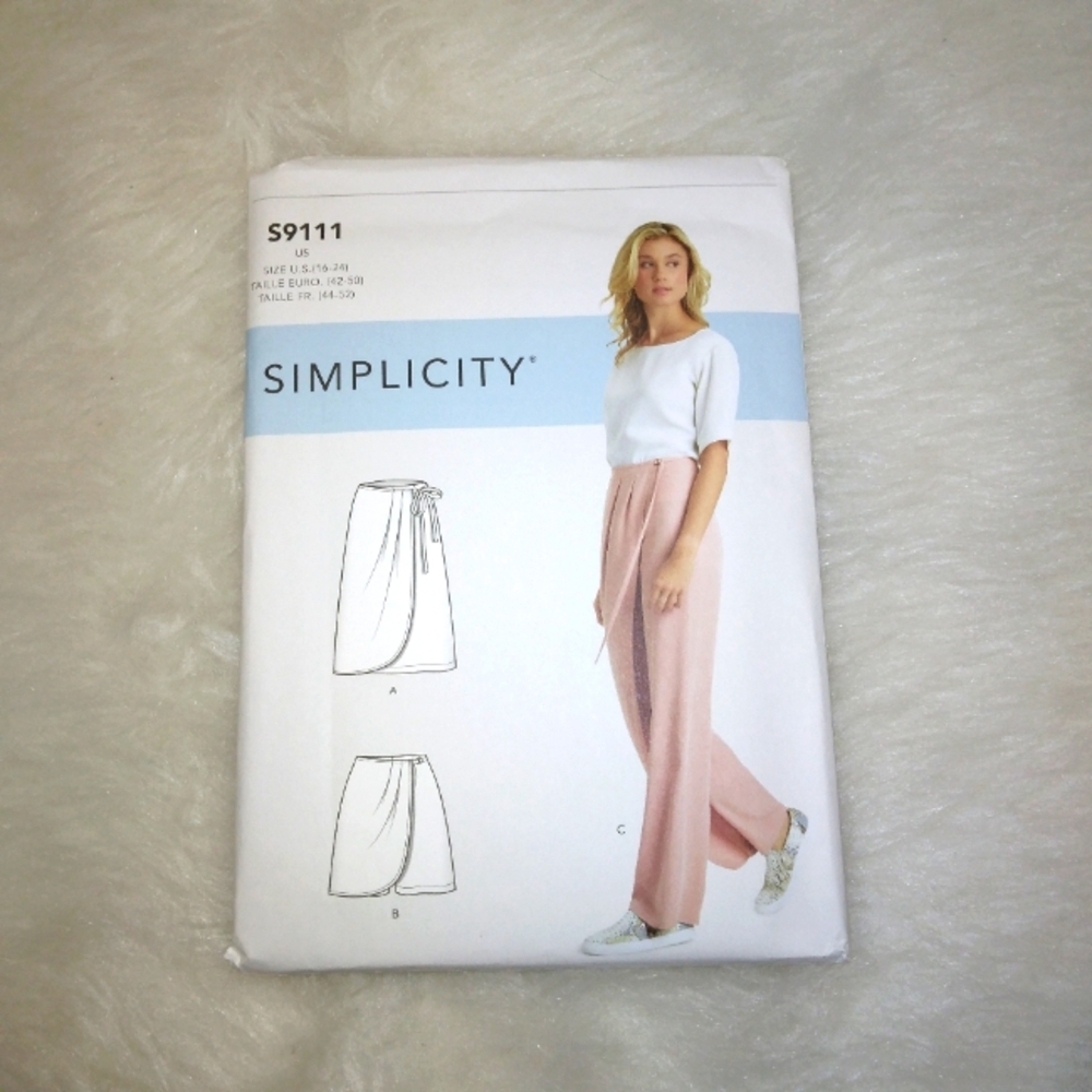 SIMPLICITY S9111 Sz 16-24 Misses faux wrap skirts, pants, and shorts